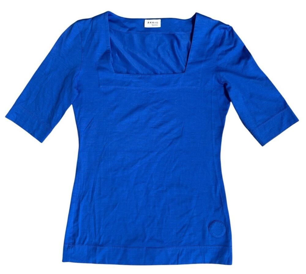 AKRIS Punto Square Neck Royal Blue Top Women’s Size 2 Luxury Minimalist‎